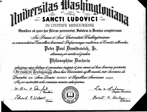 Washington University PhD Diploma